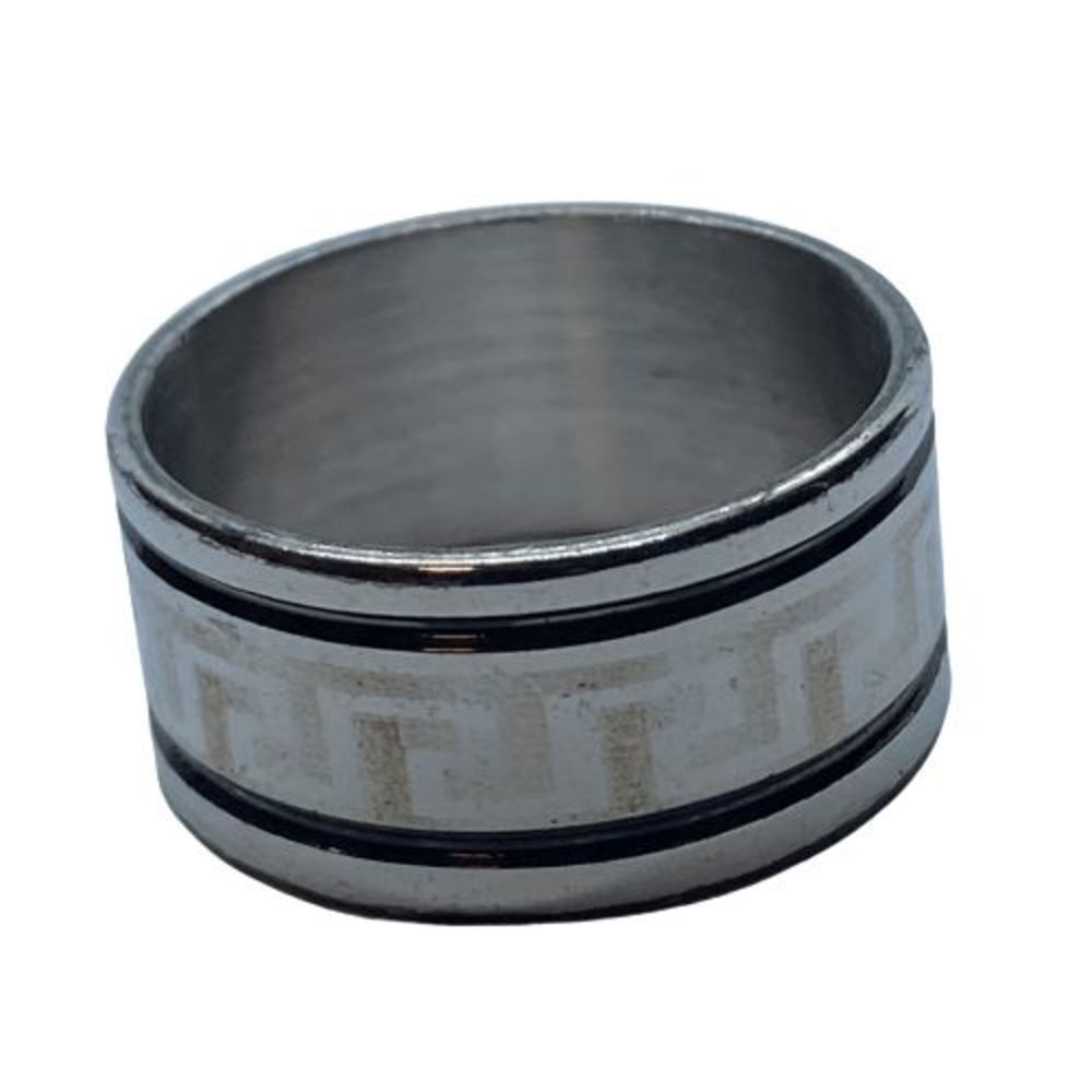 Men's / Women's / Unisex Size 8.25 Silver Tone & Black Patterned Thick Band Ring